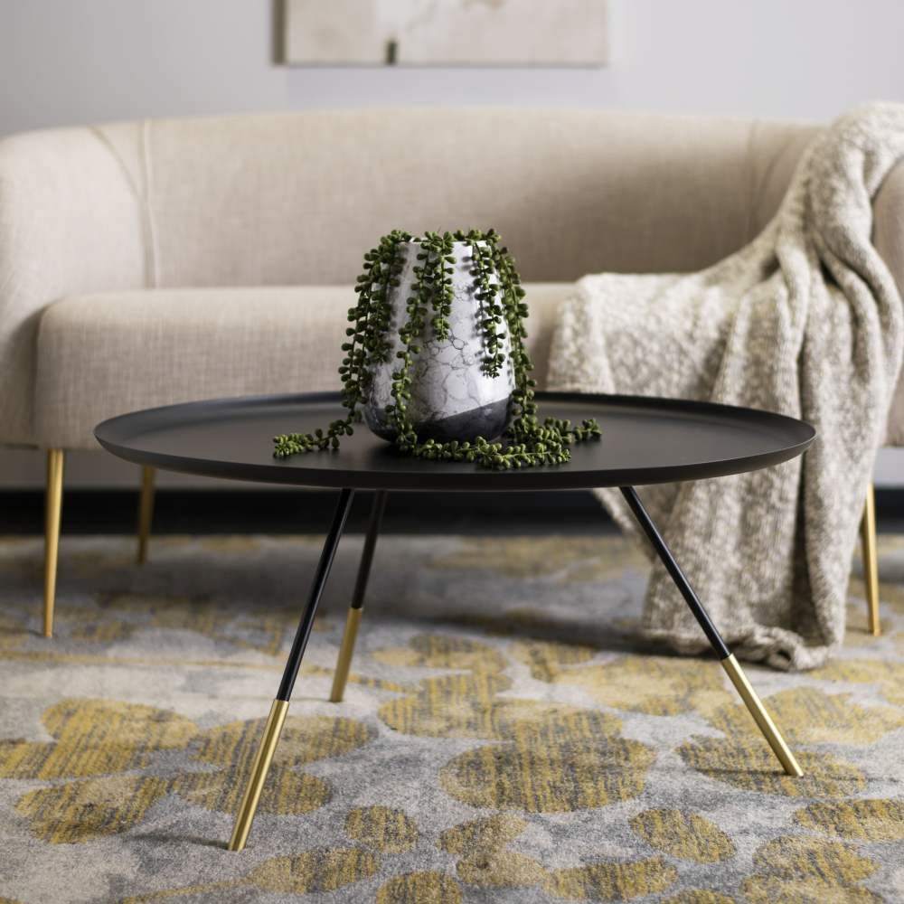 SAFAVIEH Orson 14.6 in. H Contemporary Coffee Table with Metal Gold Cap, Black