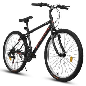 24 Inch Mountain Bike for 10 Years Old,  21 Speeds Commuter Bike with V Brake and Steel Frame,  Rigid Suspension MTB Bicycle for City Trail Beach Snow,  Black-Red
