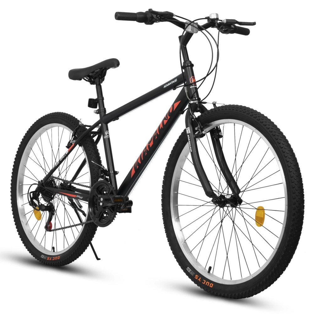 24 Inch Mountain Bike for 10 Years Old, 21 Speeds Commuter Bike with V Brake and Steel Frame, Rigid Suspension MTB Bicycle for City Trail Beach Snow, Black-Red