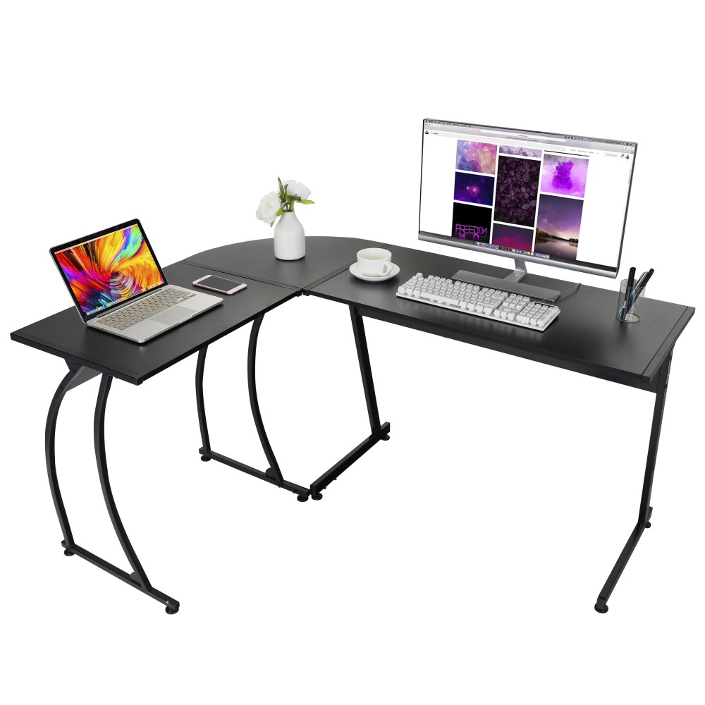 ZENY Modern L-Shaped Laptop Corner Desk Computer Desk Table Writing Workstation,Black,Anti-Rust