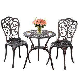 Withniture 3-Piece Cast Aluminum Outdoor Patio Bistro Furniture Set,Bronze
