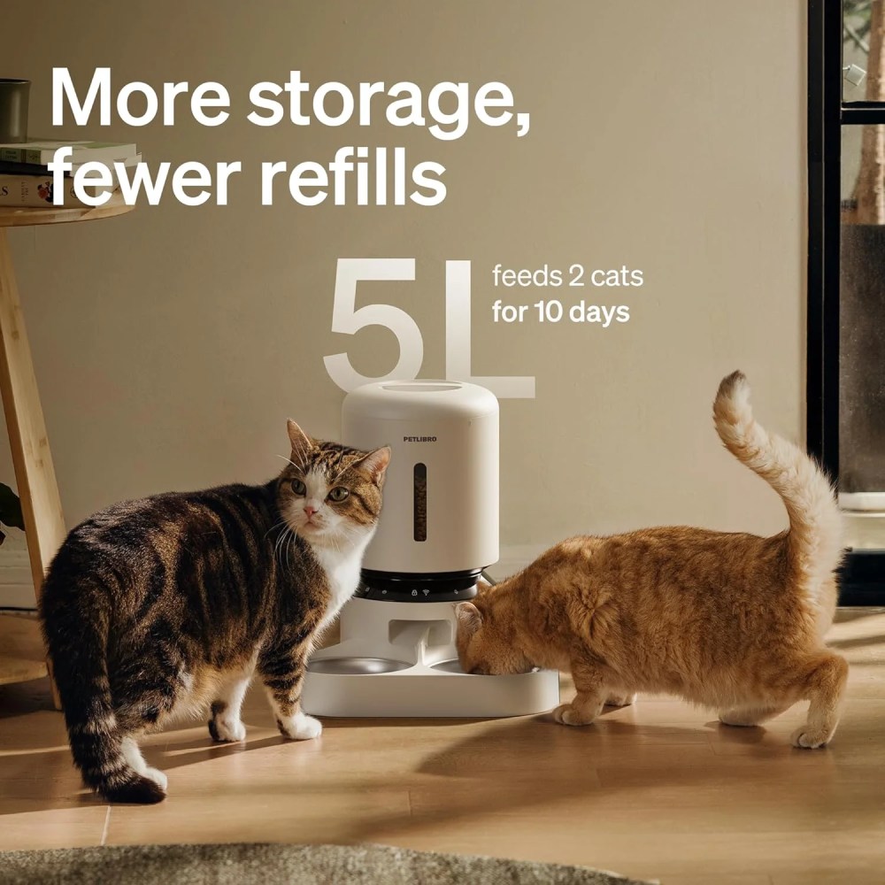 Petlibro Automatic Cat Feeder for 2 Cat, with APP Remote Feeding, 5L Timed Cat Food Dispenser, Adjustable Portions 1-10 Meals/Day, Fresh Food Storage, 10s Call, Stainless Steel Bowls - Image 5