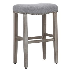 29" Inch Upholstered Backless Saddle Seat Counter Stool,Antique Gray/Gray