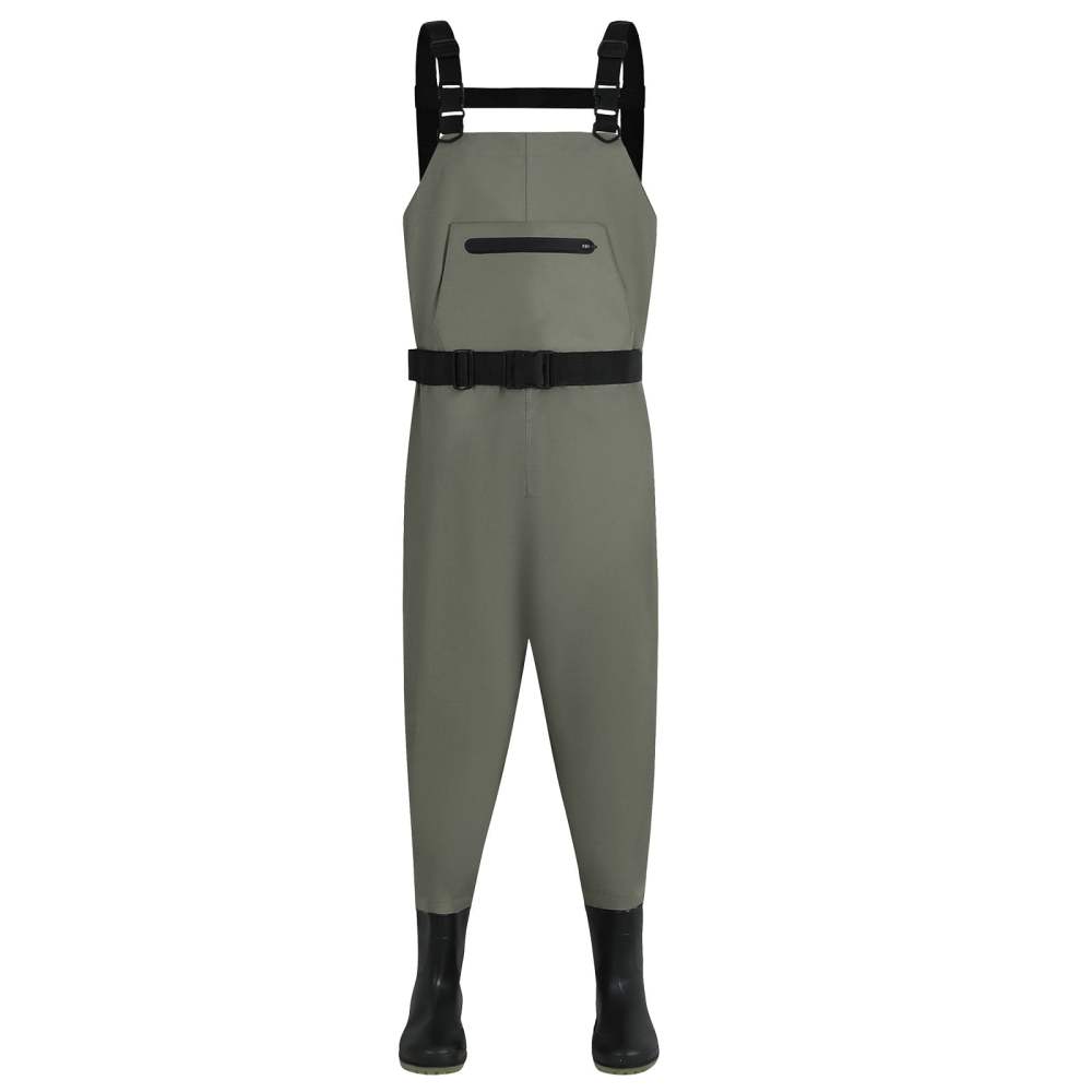 ANMINY Fishing Chest Waders, Fishing Waders for Men Women Waterproof Hunting Chest Wader with Bootfoot Belt Breathable Lightweight Black Gray