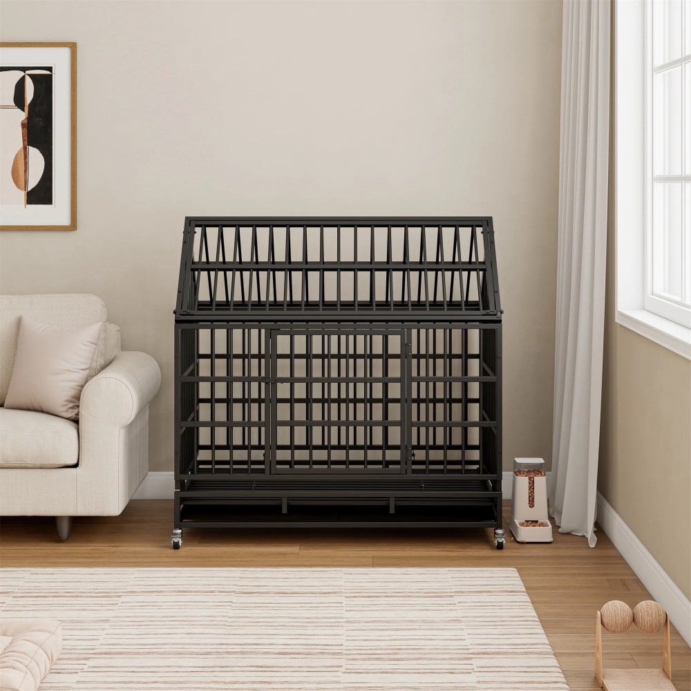 Aukfa 47 in Heavy Duty Indestructible Dog Crate with Lockable Wheels, Escape Proof Dog Cage Kennel w/ Removable Tray - Image 10
