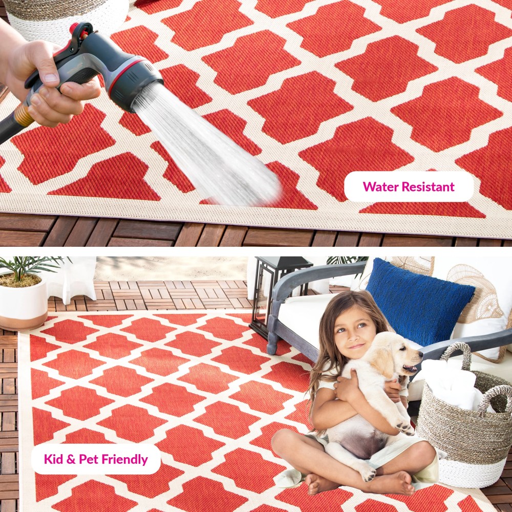 Safavieh Courtyard Amber Geometric Indoor/Outdoor Area Rug, Red/Bone, 6'7" x 9'6" - Image 4