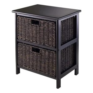 Winsome Omaha Storage Rack, 2 Chocolate Baskets, Black Finish