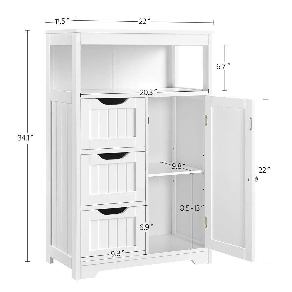 Alden Design Wooden Bathroom Storage Cabinet with Open Shelving, White - Image 5