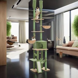 Demi Bonn Adjustable Height(85-112 in) Cat Tree Tower Floor to Ceiling with 7 Tiers Cat Climbing Activity Center,  Cozy Hammocks,  5 Platforms for Indoor Cats,  Green