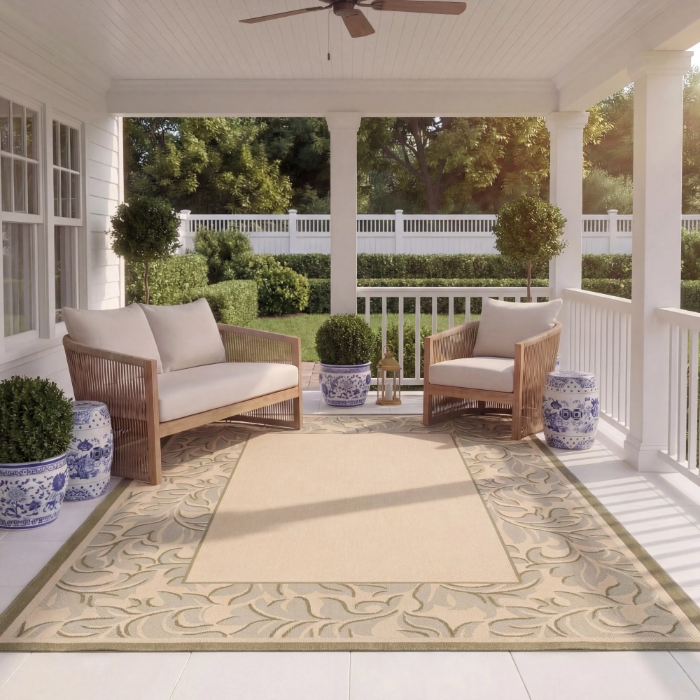 Safavieh Courtyard Steve Oriental Indoor/Outdoor Area Rug, Natural/Olive, 5'3" x 7'7" - Image 9