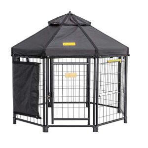 PET GAZEBO INDOOR AND OUTDOOR OCTAGONAL DOG KENNEL WITH POLYESTER COVER AND SIDE SUNSHADE, 4FT