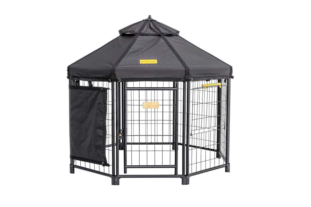 PET GAZEBO INDOOR AND OUTDOOR OCTAGONAL DOG KENNEL WITH POLYESTER COVER AND SIDE SUNSHADE, 4FT