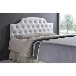 Baxton Studio Morris Modern and Contemporary Queen Size White Faux Leather Upholstered Button-tufted Scalloped
