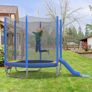 7ft Trampoline for Kids Age3-12,  SHINPT Recreational Trampolines with Safety Enclosure Net,  Mini Outdoor Trampoline with Slide and Ladder,  Easy Assembly,  Outdoor,  Indoor,  Patio,  Backyard