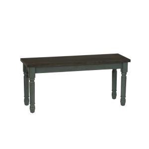 Willow Farmhouse Dining Bench,Burnished Smoke and Distressed Teal Blue
