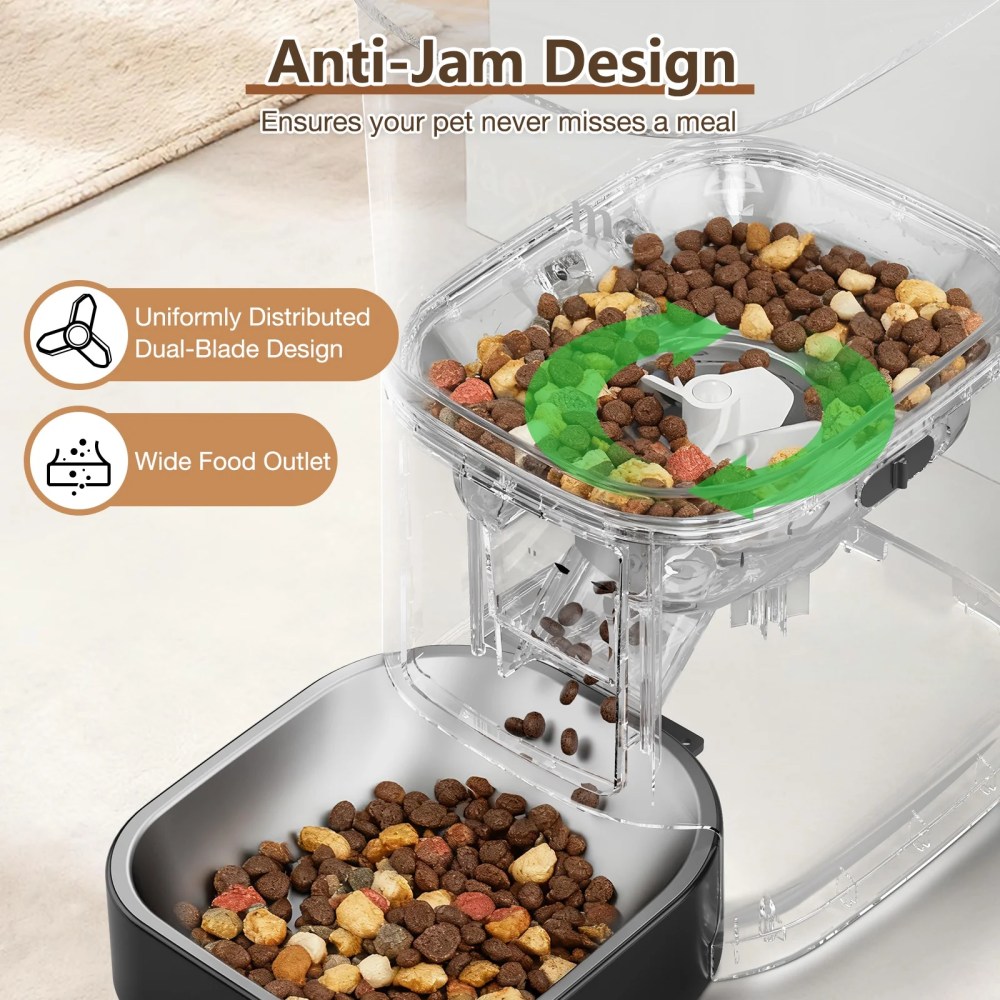 Automatic Cat Feeder with Camera, 5G WiFi Smart Food Dispenser, APP Remote Control, Timed Portion Feeding, Large Capacity Dog Cat Automatic Feeder, Black - Image 6