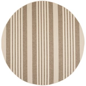 Safavieh Courtyard Caroline Striped Indoor/Outdoor Area Rug, Brown/Bone, 7'10" x 7'10" Round