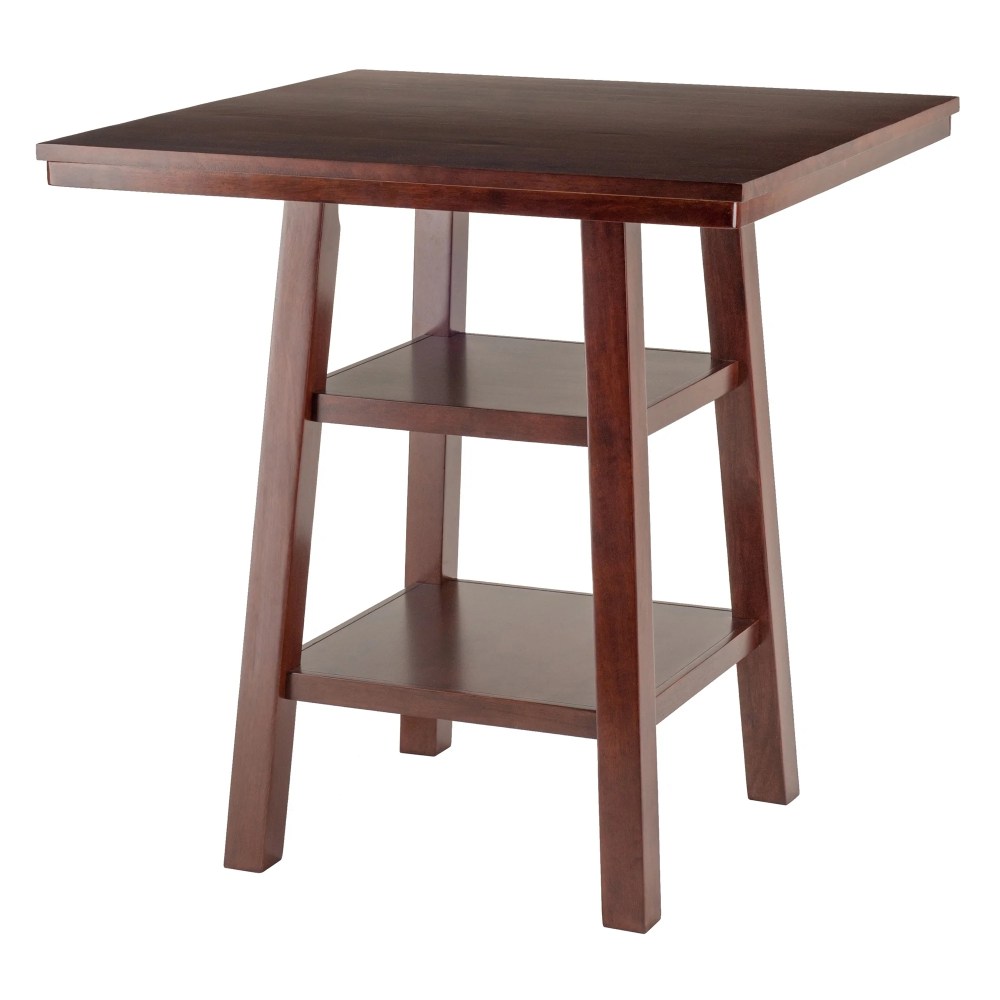 Winsome Wood Orlando 5-PC Set High Table, 2 Shelves & 4 Ladder Back Stools, Walnut Finish - Image 9