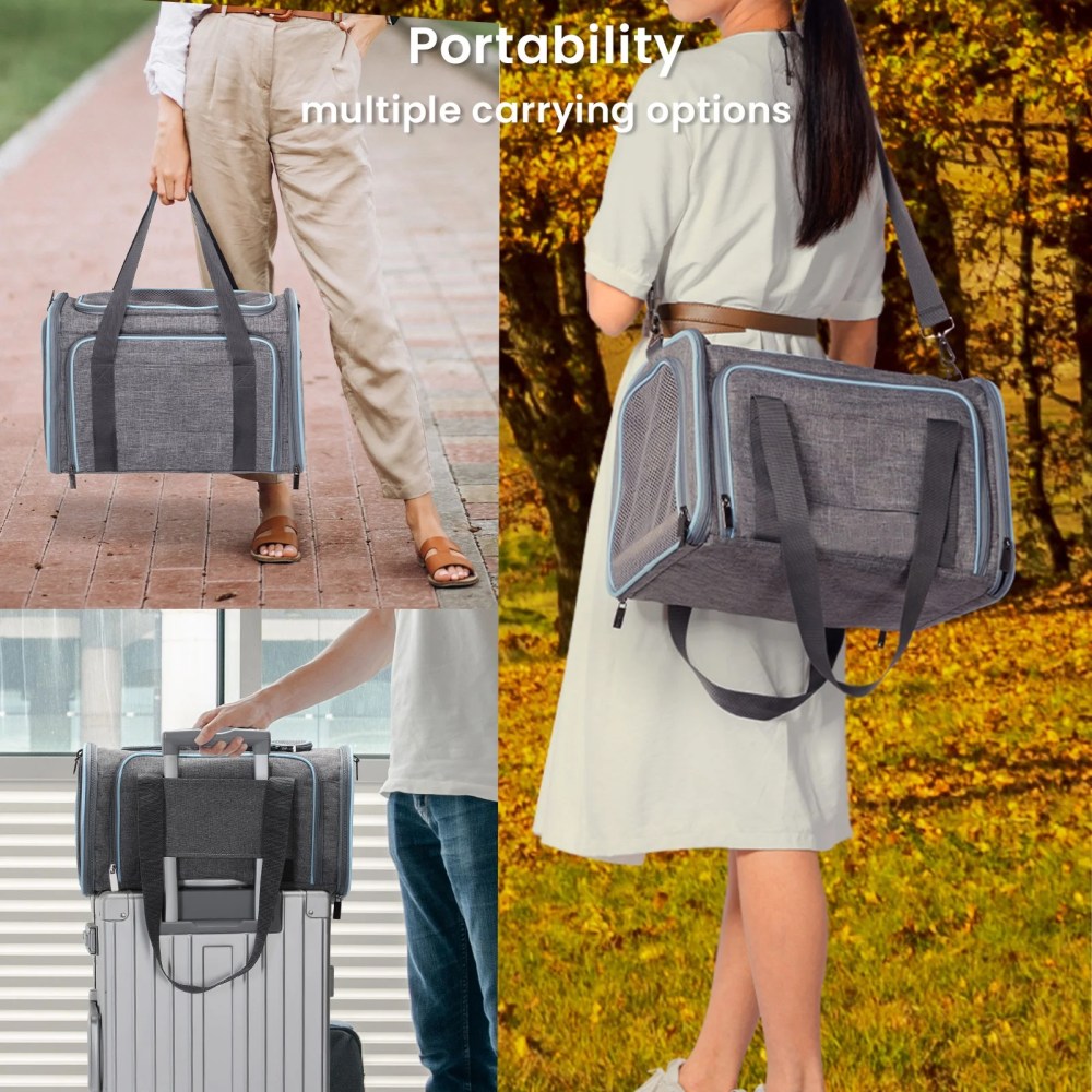 Petsfit 19" Expandable Soft-Sided Cat Carrier, Airline Approved Portable Washable Pet Travel Carrier with Two Extension for Kittens, Light Gray - Image 10