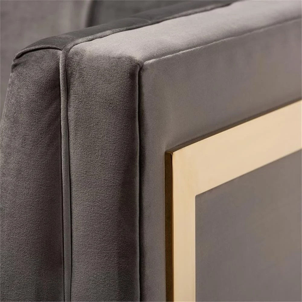 Baxton Studio Ambra Glam and Luxe Grey Velvet Fabric Upholstered and Button Tufted Armchair with Gold-Tone Frame - Image 9