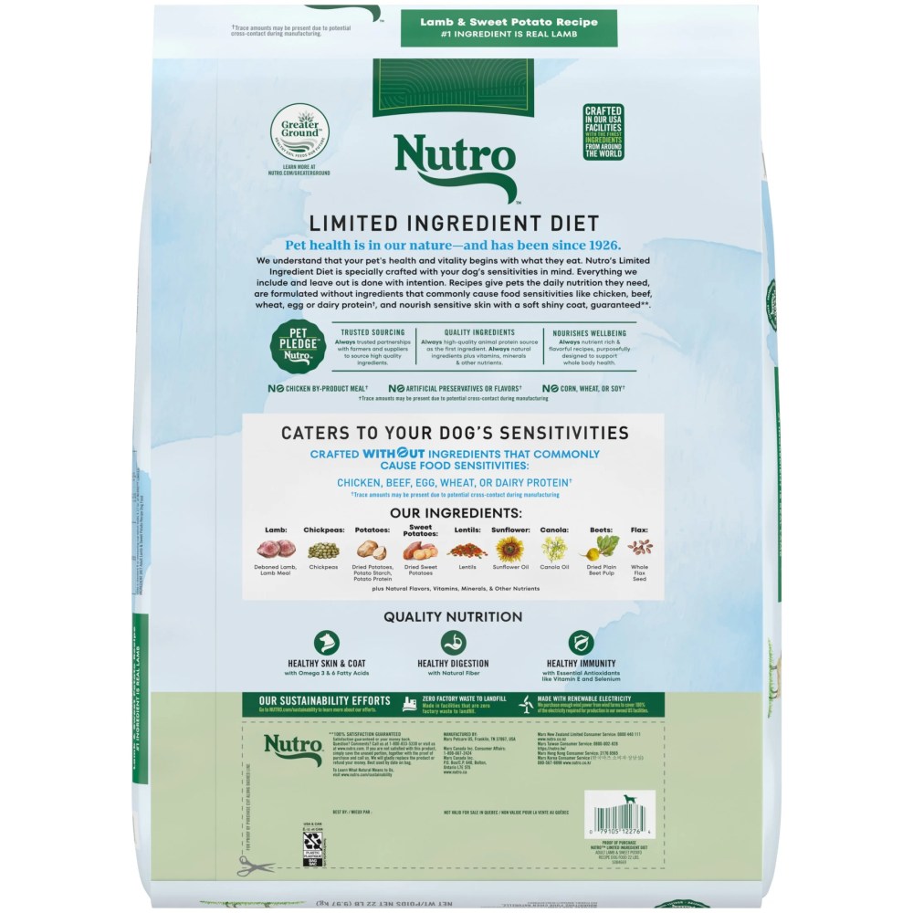 Nutro Limited Ingredient Diet Adult Dry Dog Food, Lamb & Sweet Potato Recipe, 22 lbs. - Image 2
