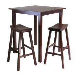 Winsome Wood Parkland 3-Pc High Dining Table with 2 Saddle Seat Bar Stools,Walnut