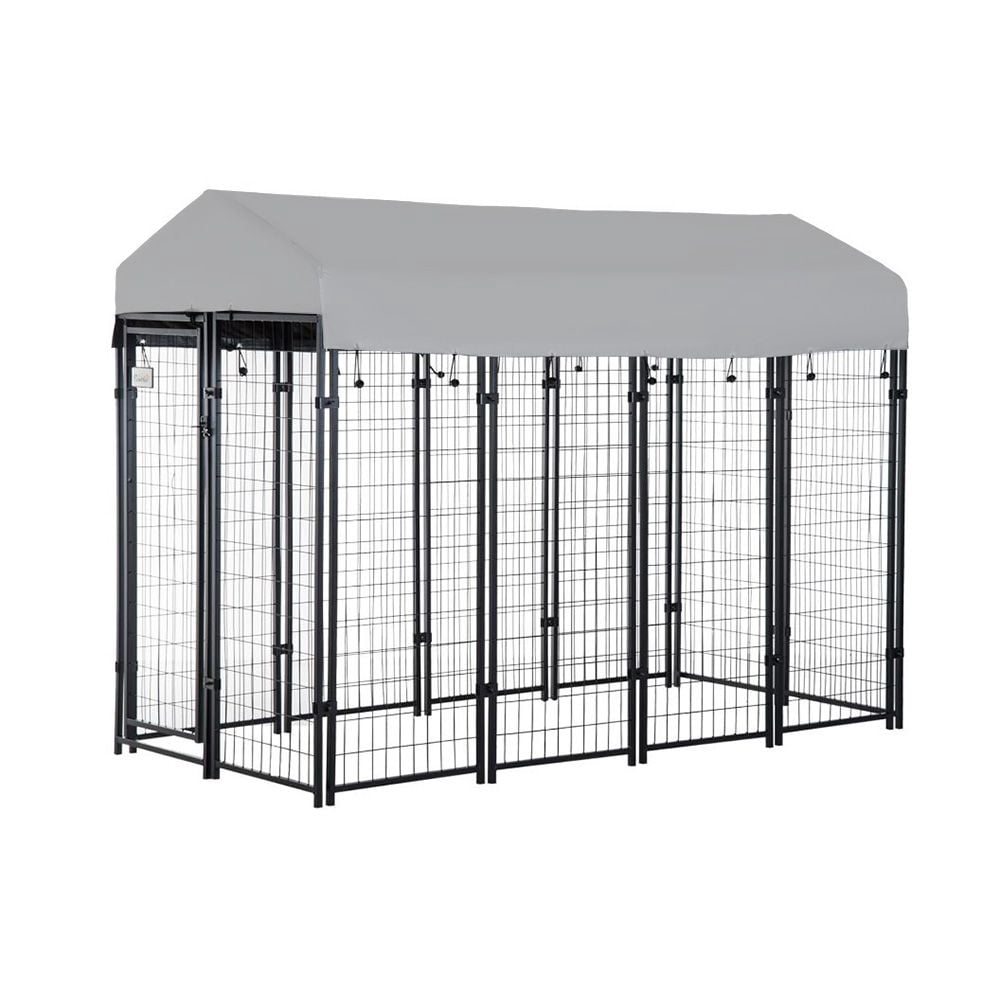 Garden Winds Custom Fit Replacement Canopy Top Cover Compatible with The PawHut USD02-0120131 8' x 4' x 6' Pet Dog Kennel Playpen - Upgraded Performance RipLock 350 Fabric - Slate Gray