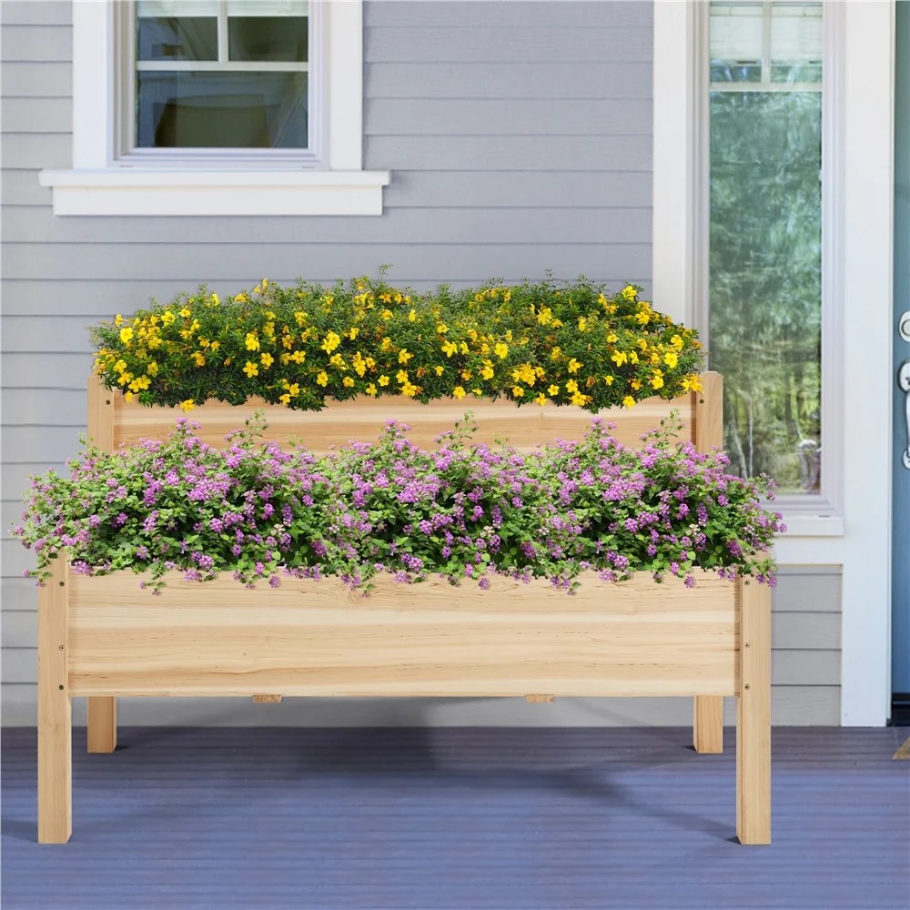 Alden design 2-tier Wooden Elevated Raised Garden Bed for Garden Yard Indoor Outdoor - Image 2
