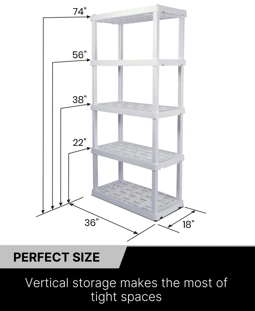 Oskar Plastic Shelving Unit Storage Shelf 5-Tier 74"H x 36"W x 18"D White 750lb Capacity - Image 11