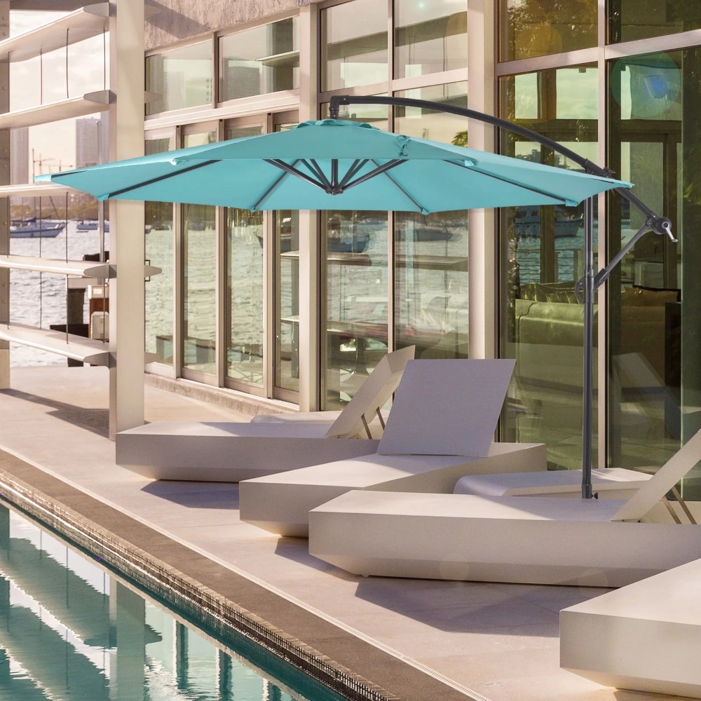 Westin Furniture 10 ft Cantilever Hanging Patio Umbrella Turquoise