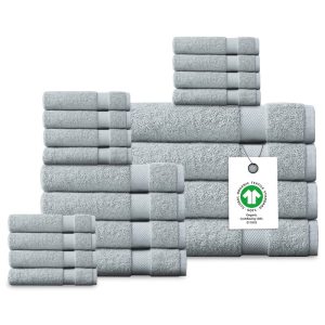 Delara 20-Piece Organic Cotton Towel Set, 650 GSM Luxury Plush, Quick Dry & Ultra-Absorbent, GOTS & OEKO-TEX Certified, Light Blue