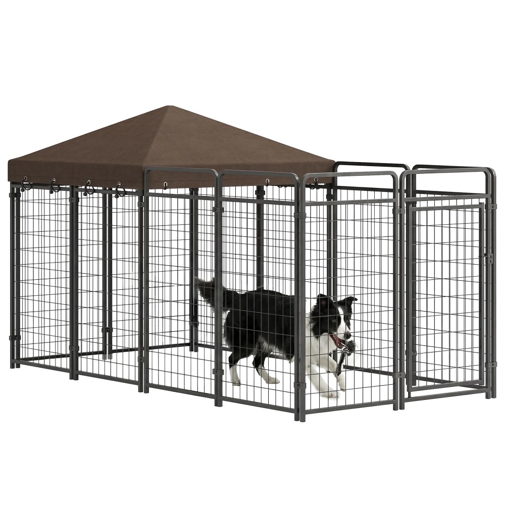 PawHut Dog Kennel Outdoor with Waterproof Canopy, Galvanized Chain Link, for Backyard and Patio, Large and Medium Sized Dog, 9.3" x 4.6" x 5.2" - Image 5