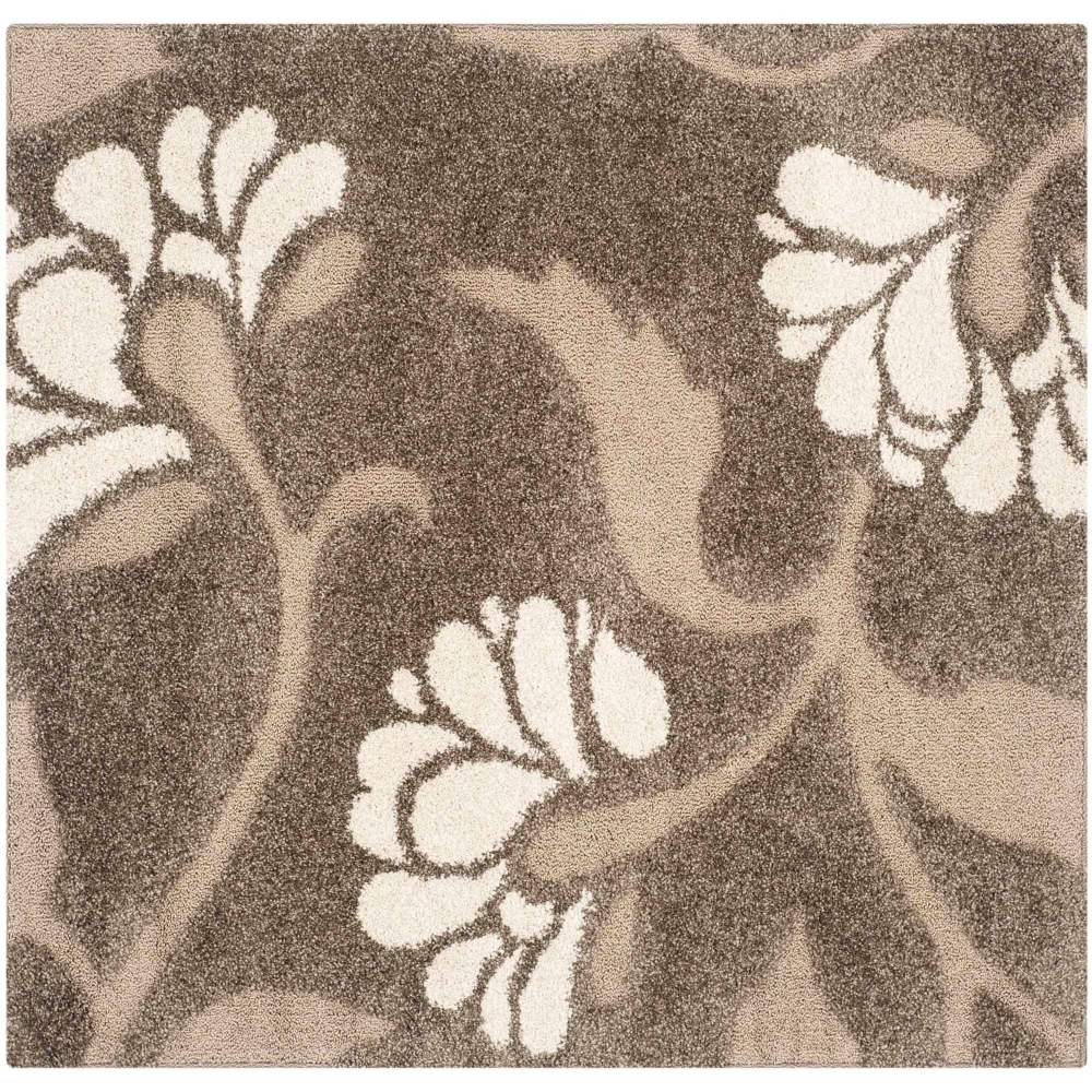 SAFAVIEH Florida Teodor Floral Shag Area Rug, Smoke/Beige, 5" x 5" Square - Image 2