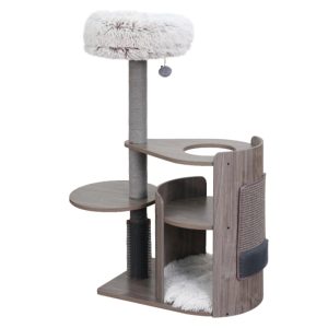 PetPals 4-Level Cat Tower with Curved Wood Hideaway,  Paper Scratching Posts,  Sisal Mat and Groomer