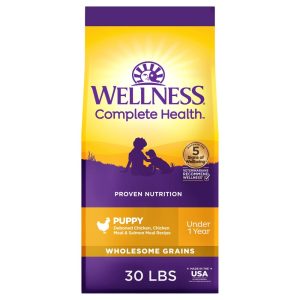 Wellness Complete Health Puppy Dry Dog Food,  Wholesome Grains,  Natural,  Chicken,  Oatmeal,  & Salmon Recipe,  (30-Pound Bag)