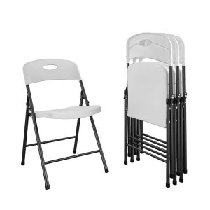 COSCO Solid Resin Plastic Folding Chair, Indoor/Outdoor, Double Braced, White, 4-Pack