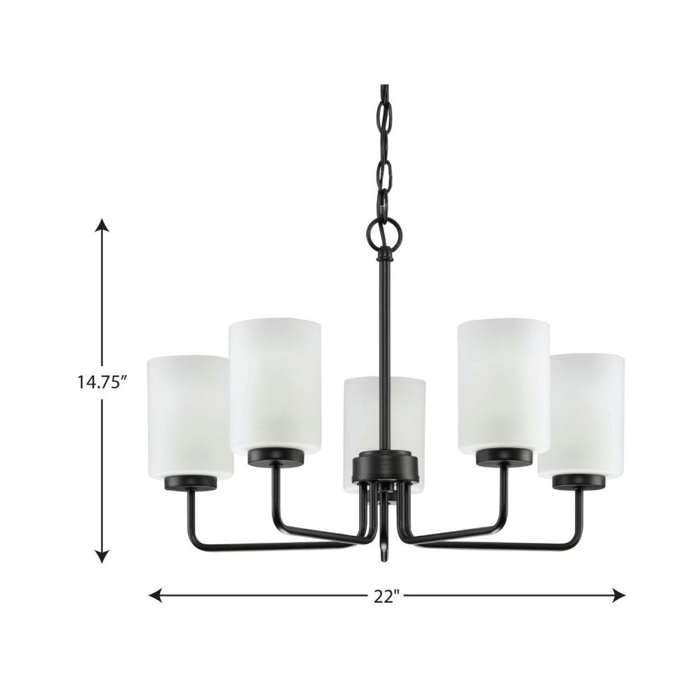 Merry Collection Five-Light Matte Black and Etched Glass Transitional Style Chandelier Light - Image 7