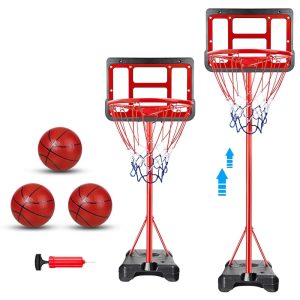 2 In 1 8.86FT Basketball Hoop Stand for Kids Youth and Adults, Indoor Outdoor Basketball Goal System with Fillable Base, 3 Balls, Adjustable Height Backyard Sport Game Gifts Toys