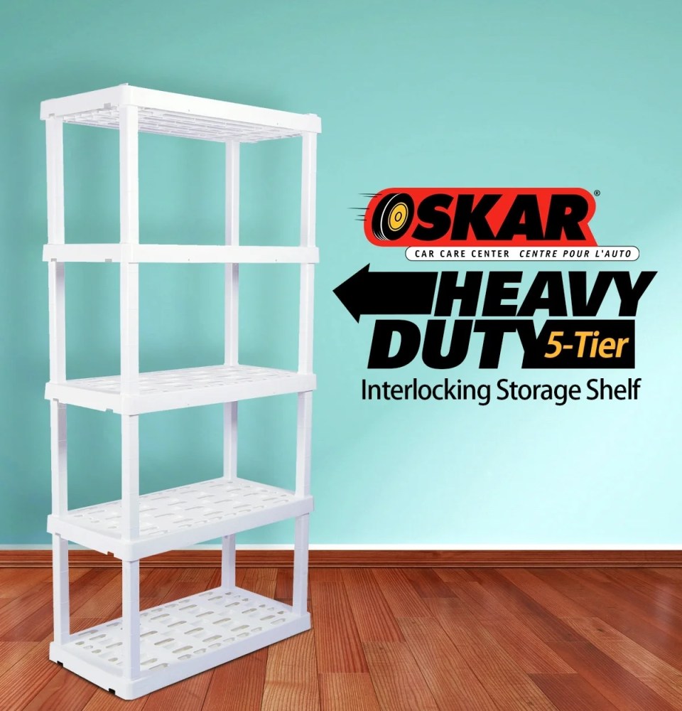 Oskar Plastic Shelving Unit Storage Shelf 5-Tier 74"H x 36"W x 18"D White 750lb Capacity - Image 3