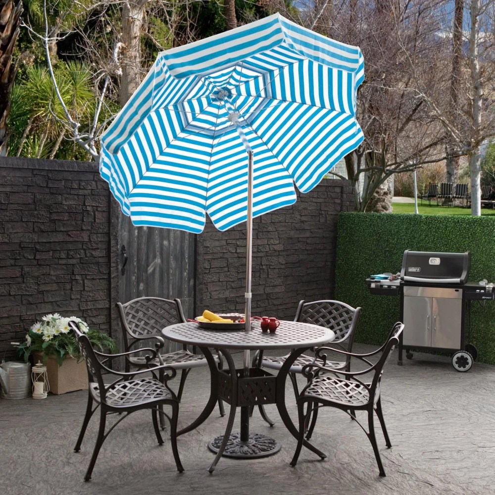 DestinationGear 6 ft. Aluminum Italian Stripe Bar Height Umbrella - Image 7