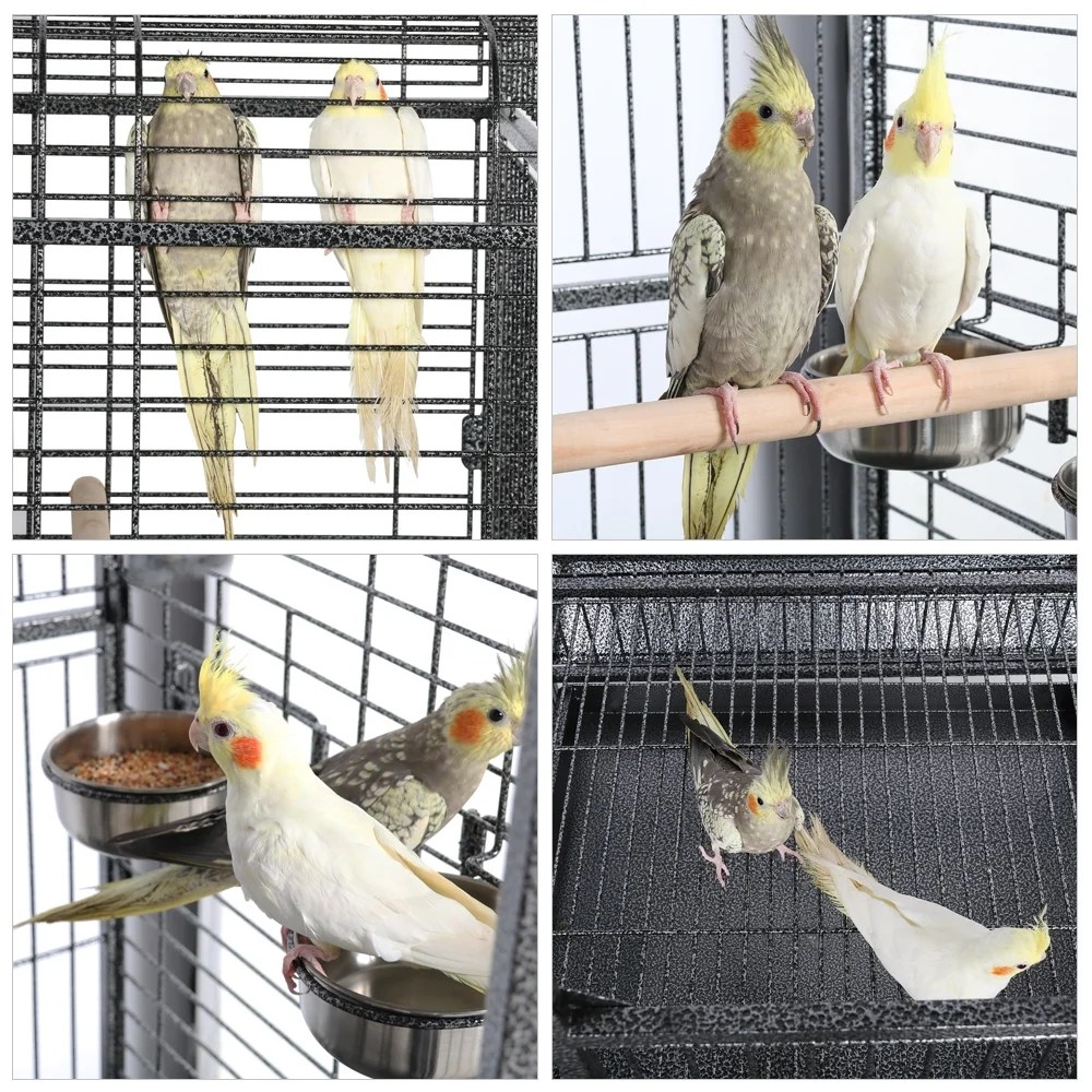 Alden Design 63" Large Parrot Cage with Open Playtop Metal Rolling Bird Cage for African Grey Parakeets, Cockatiels, Black - Image 2