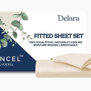 Delara 100 Eucalyptus TENCEL Lyocell Twin Fitted Sheet Set, 2-Piece , Cooling, Silky Soft, Moisture-Wicking, Breathable, Fog