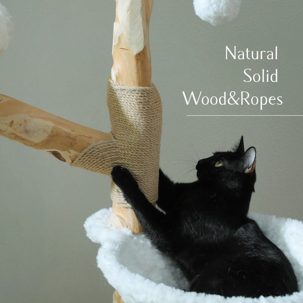 PAWZ Road 59" Modern Cat Tree Natural Branch Cat Tower Luxury Furniture with Scratching Posts for Large Cats, White - Image 3