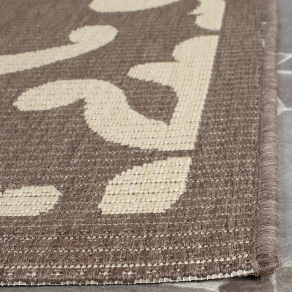 Safavieh Courtyard Dara Damask Indoor/Outdoor Area Rug, Chocolate/Natural, 6'7" x 6'7" Square - Image 8