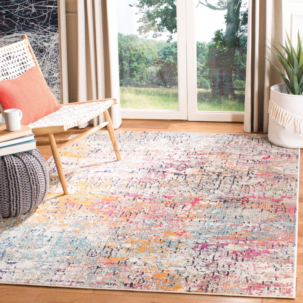 SAFAVIEH Madison Kebo Abstract Area Rug, Grey/Pink, 5'3" x 7'6" - Modern Design, Grey & Pink, Ideal for Living Room, Bedroom, Dining Space