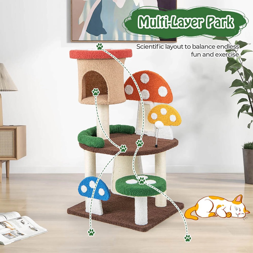 Gymax 41" Mushroom Cat Tree Tower Patended Indoor Kitten Activity Center w/ Natural Sisal Posts - Image 7