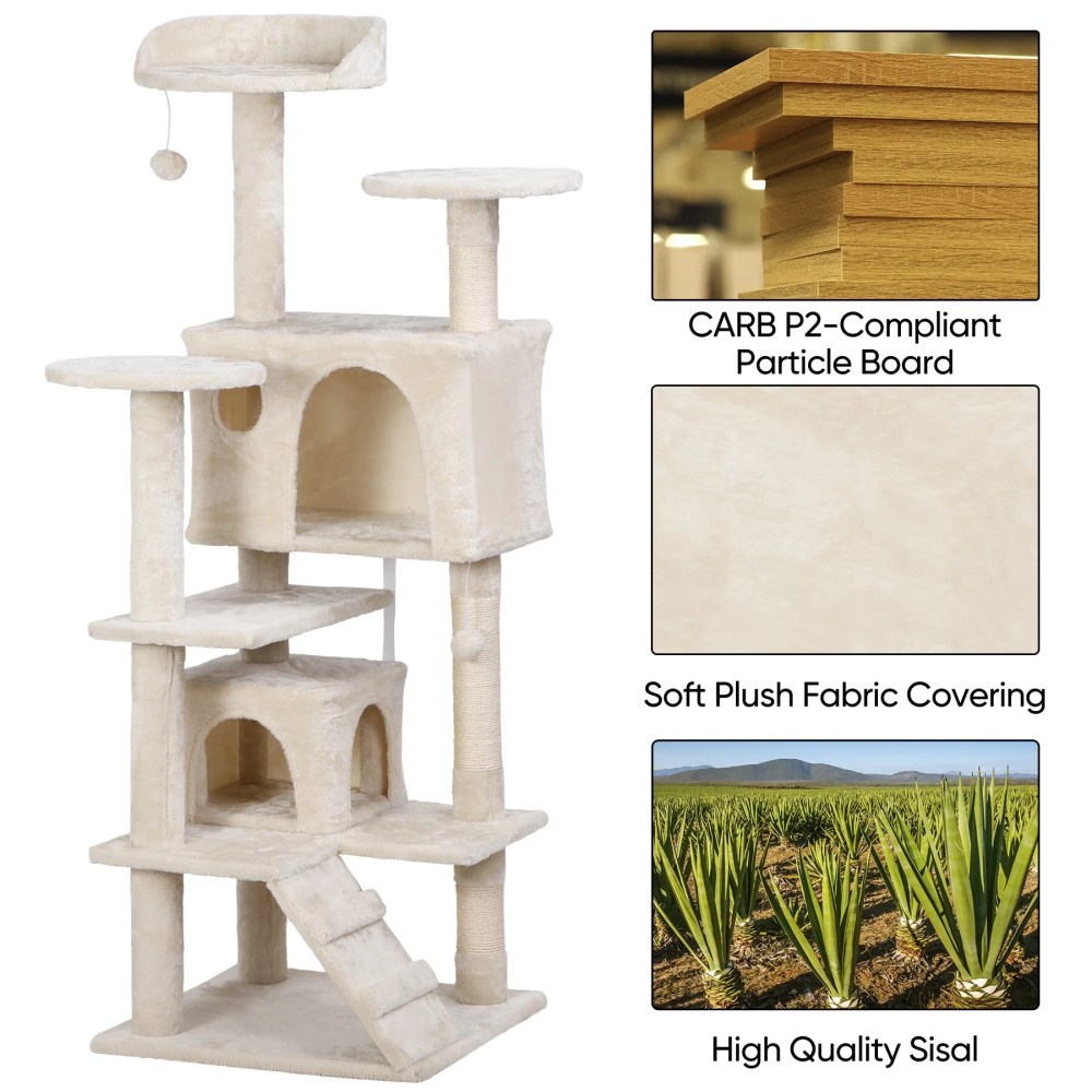 ZENSTYLE 53" Cat Tree Scratching Post Condo Tower Pet Kitty Playhouse, Beige - Image 10