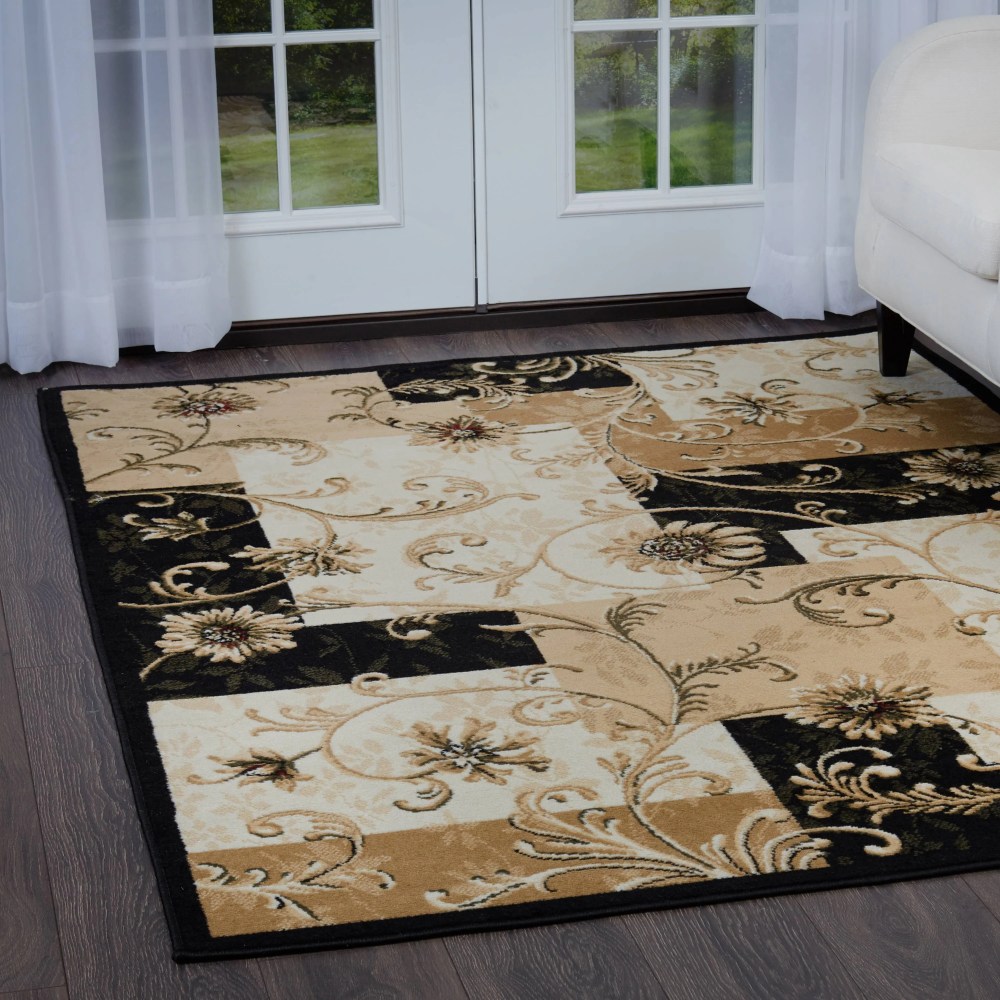 Home Dynamix Optimum Byron Contemporary Color Block Floral Area Rug, Black/Beige, 7'8"x10'4" - Image 5
