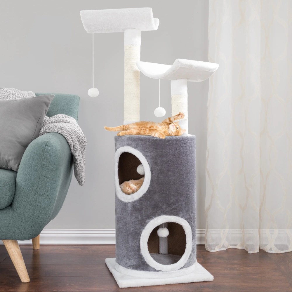 PETMAKER 45in Cat Tree with Perches, Condo, Scratch Posts, and Toys (Gray) - Image 4