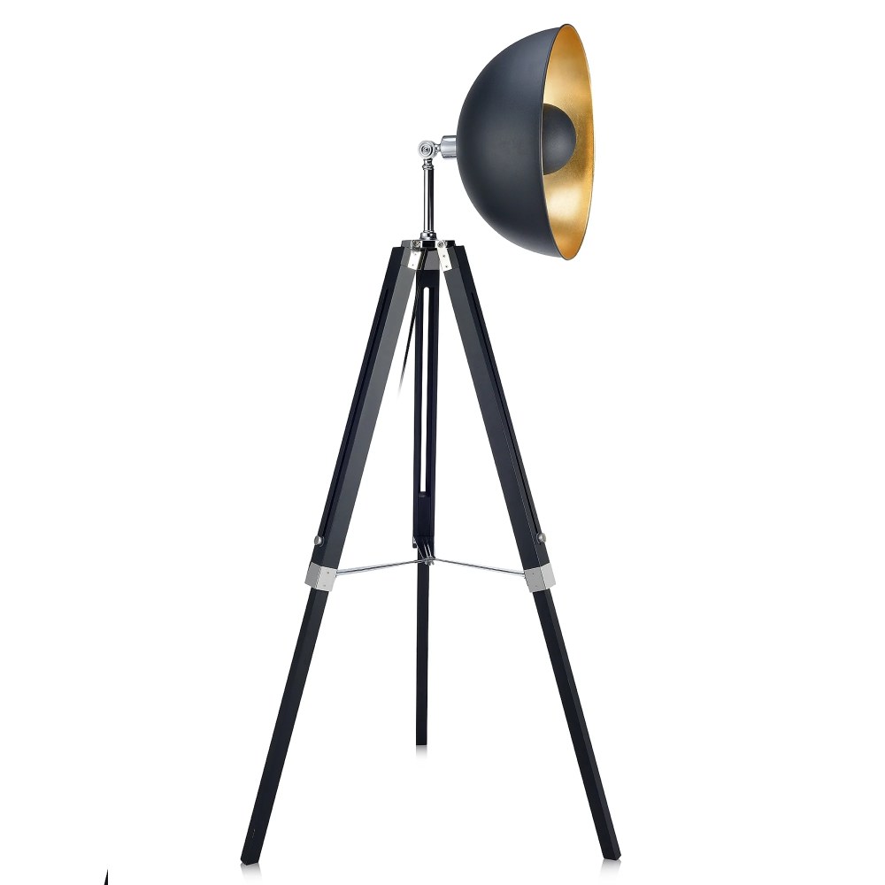 Teamson Home Tripod Floor Lamp Industrial Metal Dish Shade Black Fascino VN-L00019A - Image 4